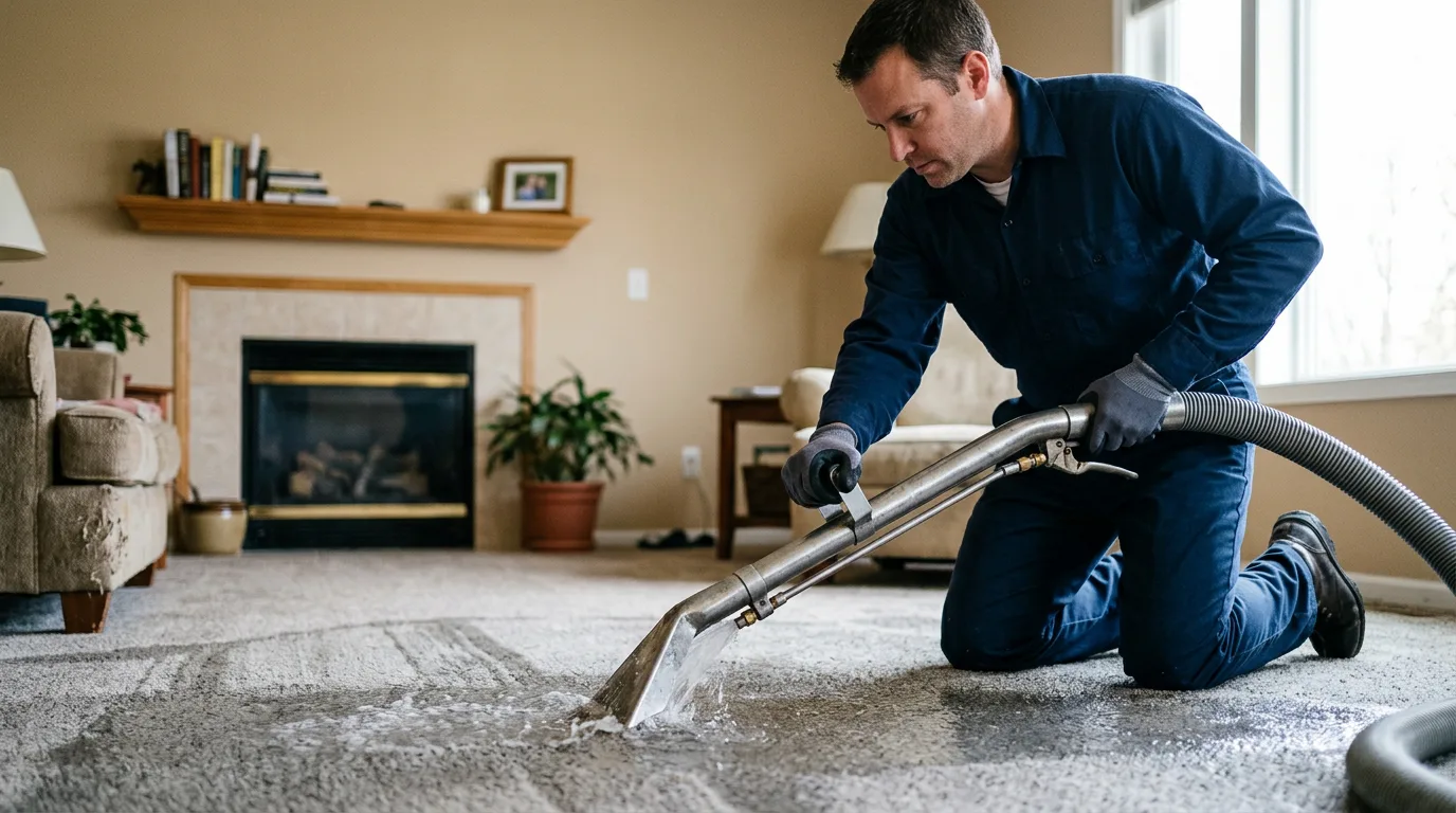 Water damage restoration technician working near New Milford, CT